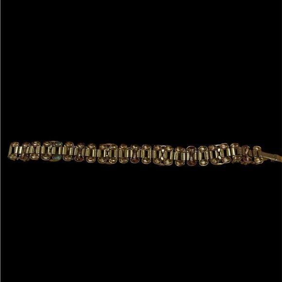 Vintage Signed Selro Selini AB Rhinestone Faux Pearl Bracelet Fold Over Clasp - Picture 4 of 4